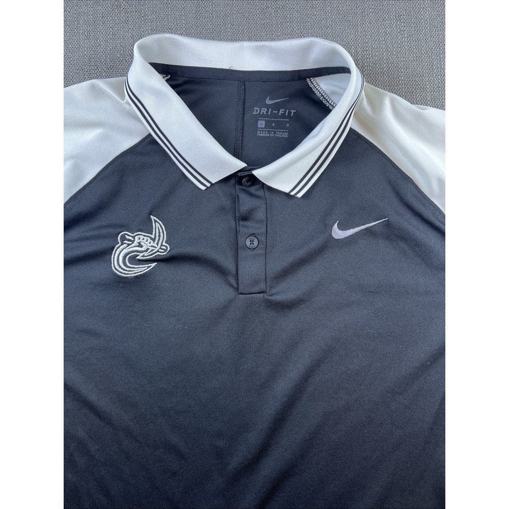 Nike Dri Fit Polo Shirt Men's L Golf Casual Embroidered Swoosh Black White Sleev